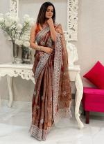 Burburry Silk Orange Party Wear Sequins Work Saree